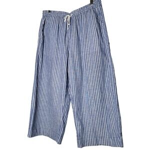 Beach Lunch Lounge Striped Linen Cotton Wide Leg Pants Coastal Cottagecore Large